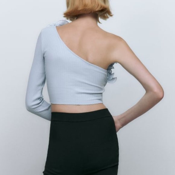 NWT One Shoulder Blue Crop Top. - Picture 13 of 13